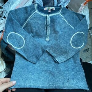 BONPOINT Soft Blue Henley Sweater with Elbow Patches